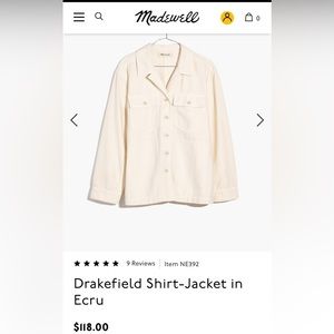 Madewell Drakefield Shirt Jacket in Ecru, Size Small